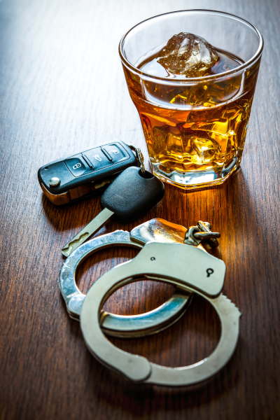 Raleigh DWI DUI Lawyer -
alcohol in a glass with car keys and handcuffs